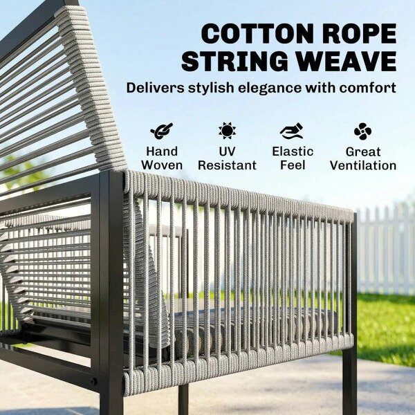 5 Pieces Garden Dining Set, Outdoor Patio Cube Set, 4 Seater Outdoor Table and Chairs with Foldable Backrest, Light Grey