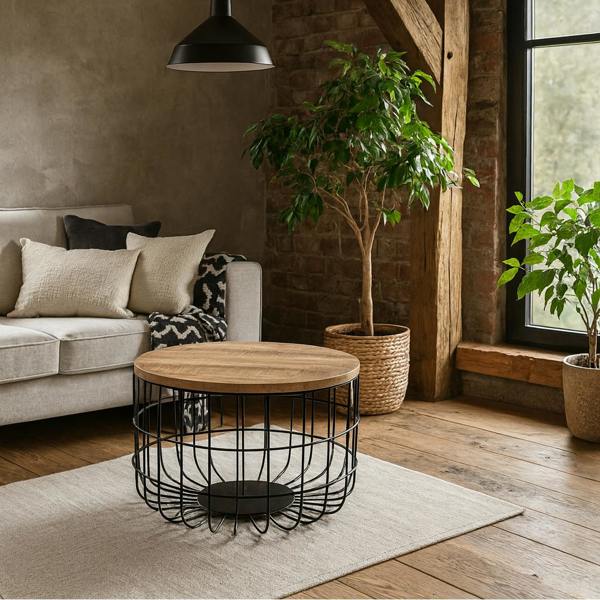 Wyld Haus California Solid Wood and Metal Wire Coffee Table