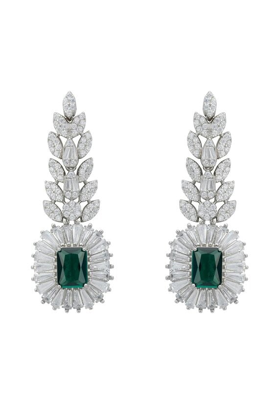 Latelita Countess Gemstone Drop Earrings Emerald Silver