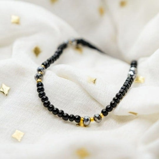 The Colourful Aura Black Golden Beads Indian Everyday Devil Eye Mangalsutra Nazaria Bracelet