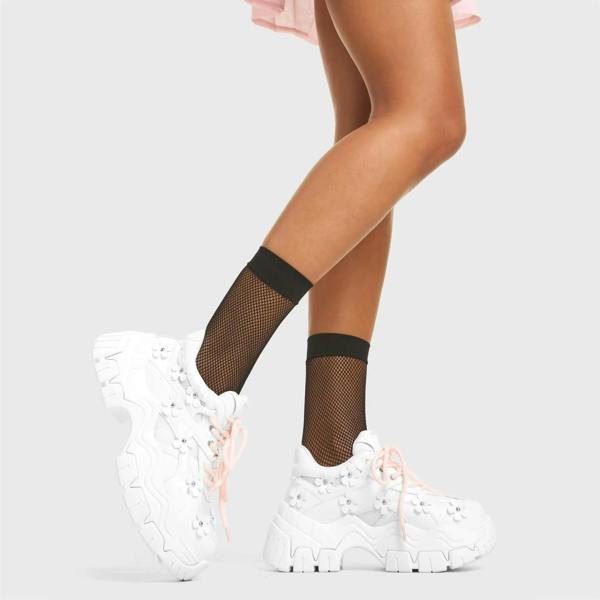 Lamoda Blossoming White Platform Chunky PU High Heel Dress Shoes for Women
