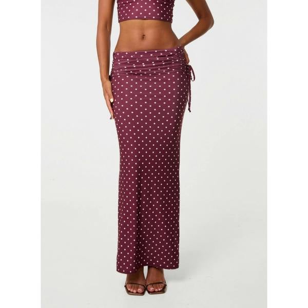 Pink Vanilla Polka Dot Ruched Side Maxi Skirt