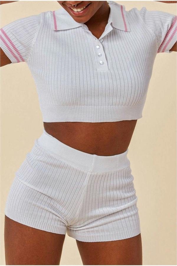 Crop Top & Short Loungewear Set - White TS19