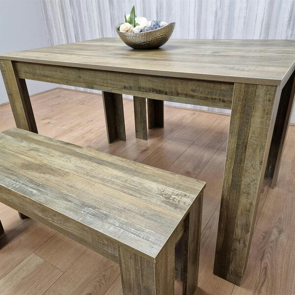 Kosy Koala Dining Table and 2 Benches Rustic Effect Wood Table Rustic Benches Dining Room
