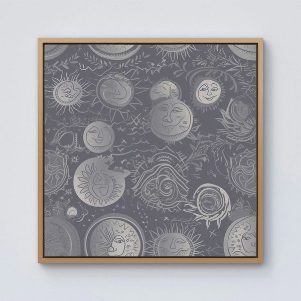 Warren Reed Sun and Moon in Grey Framed Canvas