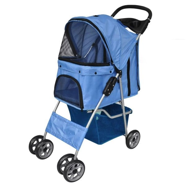 Berkfield Folding Pet Stroller Dog/Cat Travel Carrier Blue