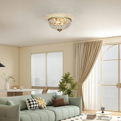 HOMCOM Chandelier Crystal Ceiling Light with E14 Base 2-Lights, Black