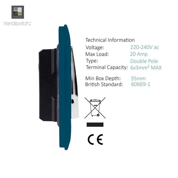 Trendi Switch 1 Gang 20 Amp Heavy Duty Rocker Switch in Midnight Blue