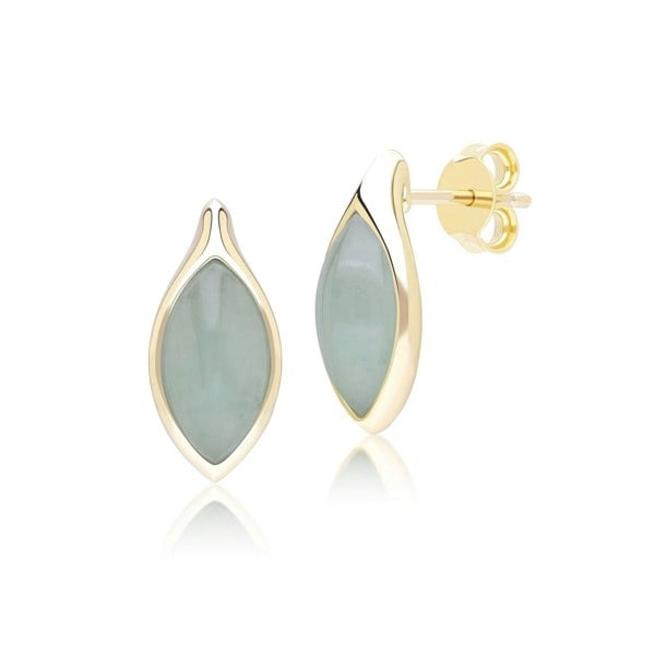 Gemondo Classic Marquise Green Jadeite Stud Earrings in 9ct Yellow Gold