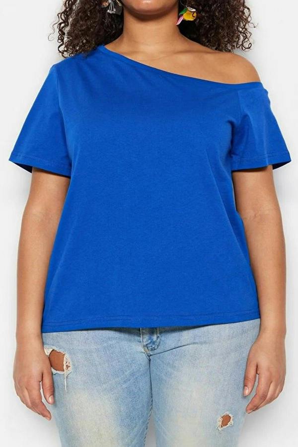 WOVCOR Off-Shoulder Detail 100% Cotton Knitted Blouse