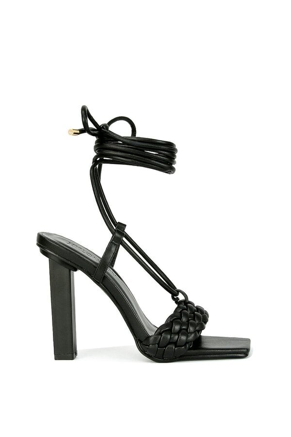 XY LONDON Woven Strap Lace Up Strappy Block Square Toe Heels