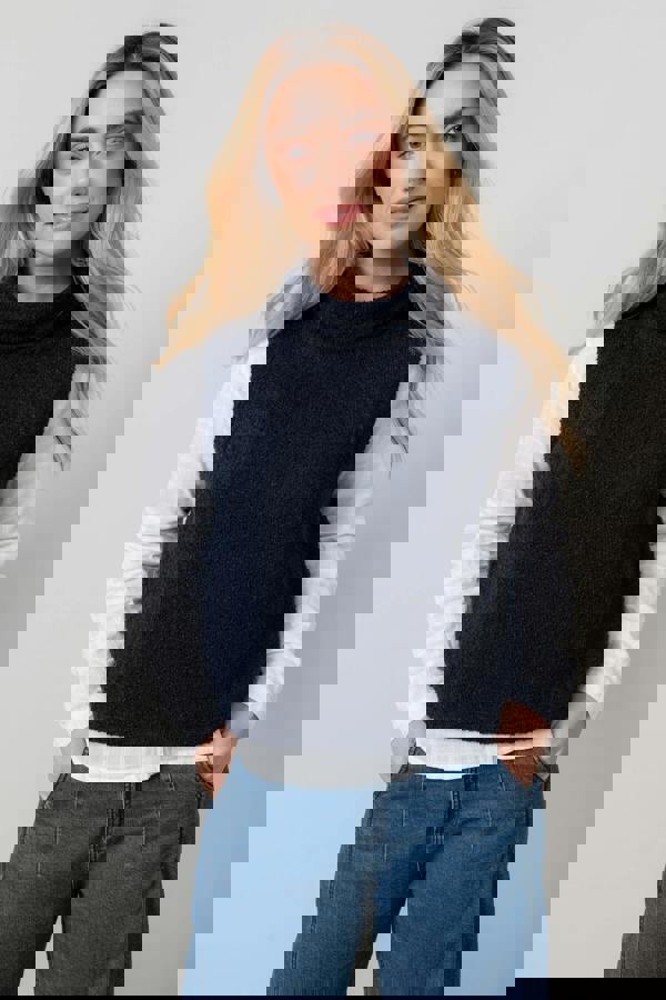 Lily & Me Bramble Boucle Knit Cowl Neck Tank Navy