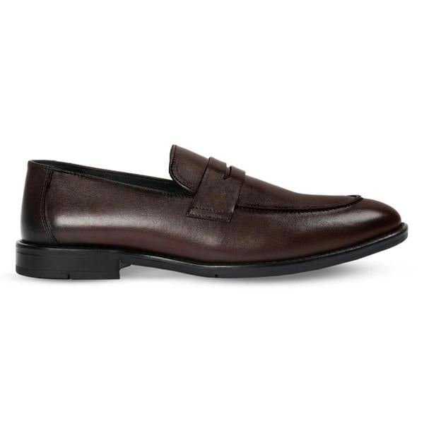 Paul Andrew Ted - Men's Brown Classic Moc Toe Leather Penny Loafers