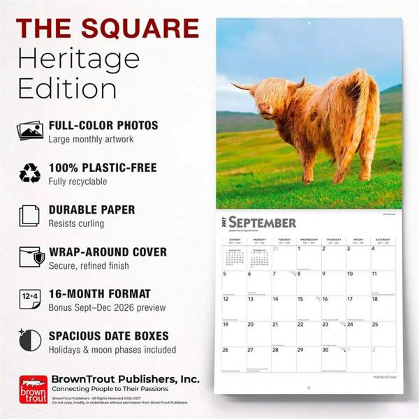 Highland Cows Calendar 2027, Wall Calendars, Month To View, Animals, Gift