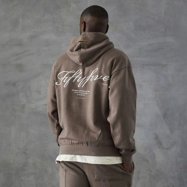 Fiftyfive Mens Versus Logo Hoodie - Brown