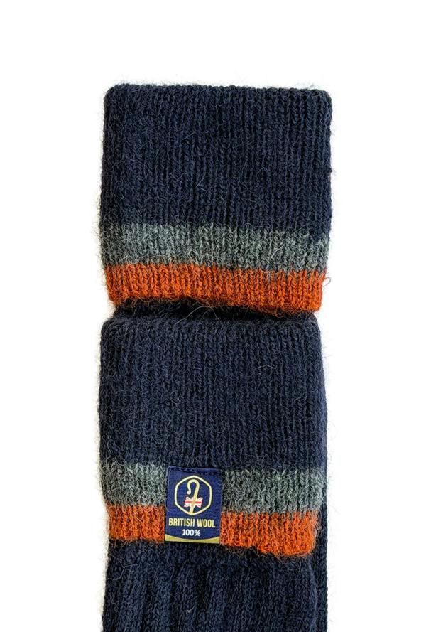 The British Boot Sock Company Wellington Boot Socks – Navy & Orange | 100% British Wool | UK 8–12