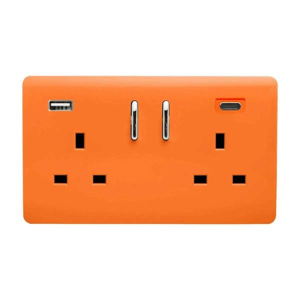 Trendi Switch 2 Gang USB 65W Type A & C USB Plug Socket in Sunset Orange
