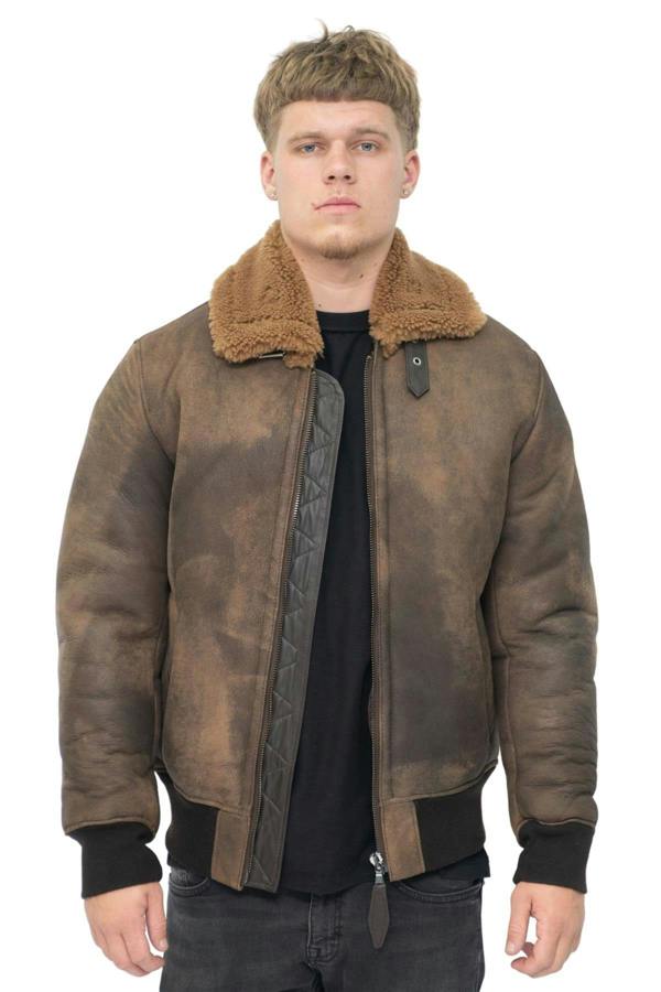 Infinity Leather Mens Antique Sheepskin Bomber Jacket-Algorta