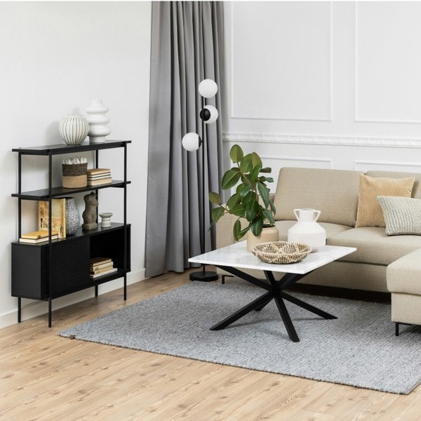Furniture To Go Angus Small Bookcase with 2 Sliding Doors in Black