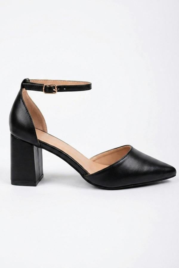 Saoirse Pointed Toe Ankle Strap Heels - Black