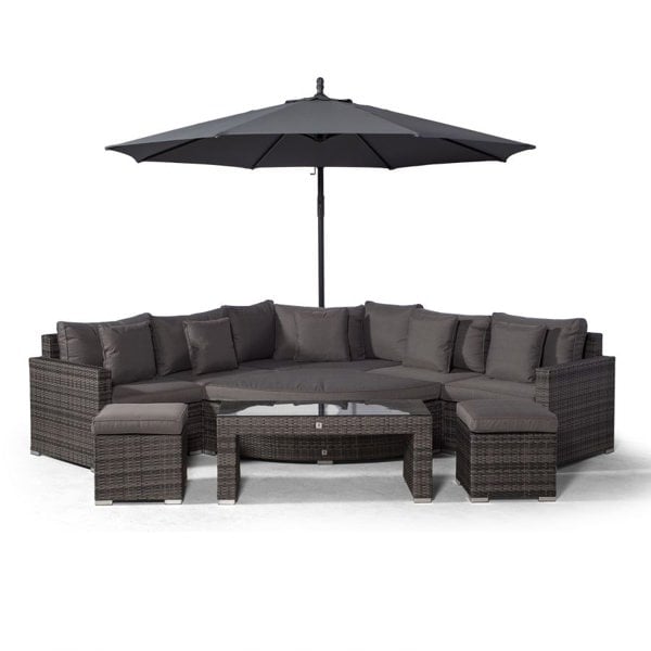 Giardino Santorini L Shape Modular 5 Seat Rattan Corner Sofa Set With Daybed Ottoman, Large Coffee Table & 2 Stools