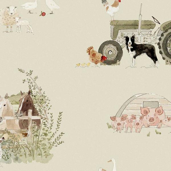 Sophie Allport Farm Friends Hambleton Sage Wallpaper