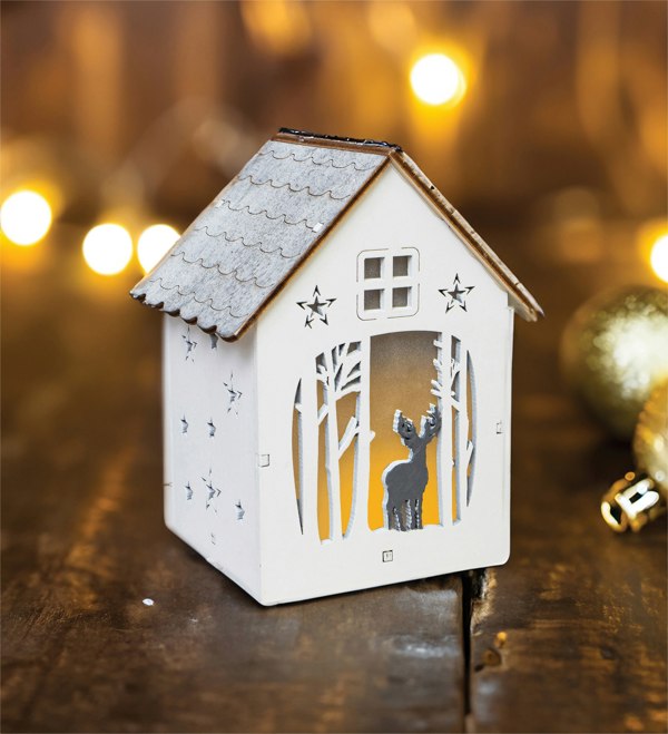 St Helens White Wooden Oramental House With Forest & Star Si