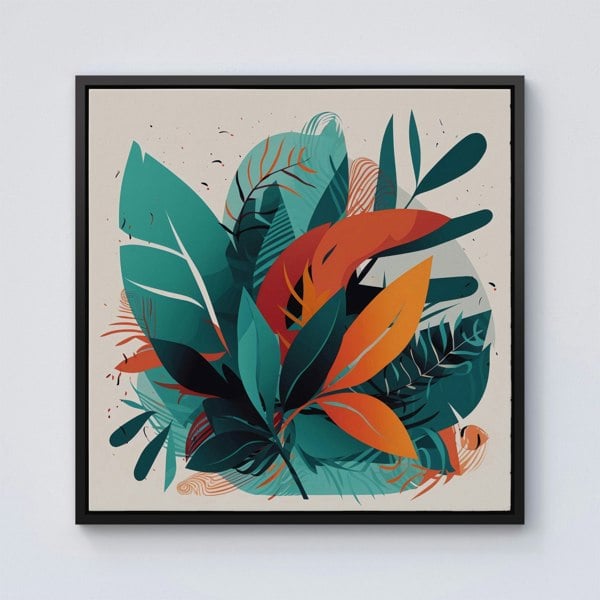 Warren Reed Green Orange Tropical Leaves Framed Canvas