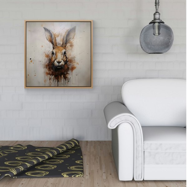 Warren Reed Watercolour Hare Face Framed Canvas