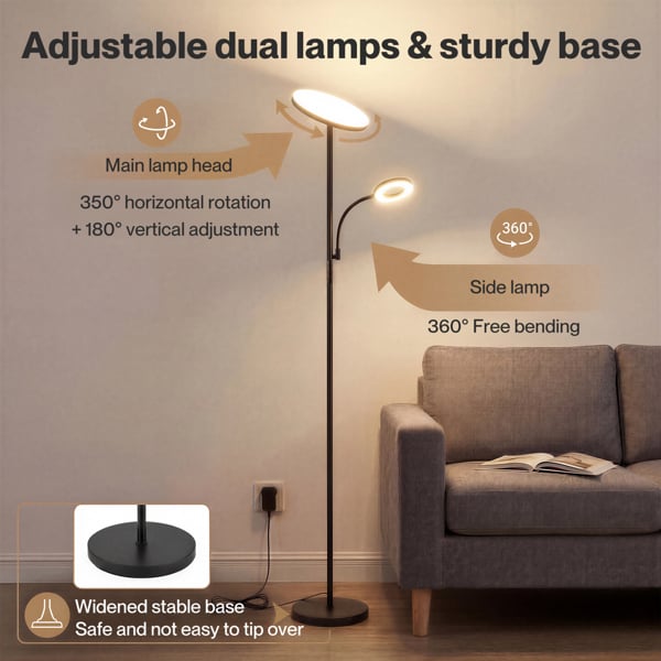 Emitto Floor Lamp Dimmable Standing Reading Light LED Colour Temperatures Black