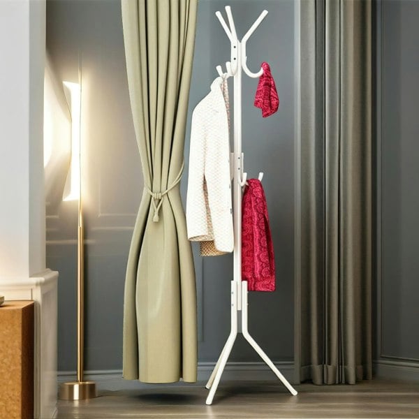 Rafaelo Mobilia Metal Coat Stand With 12 Hooks White