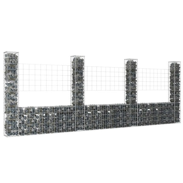Berkfield U-shape Gabion Basket with 4 Posts Iron 380x20x150 cm
