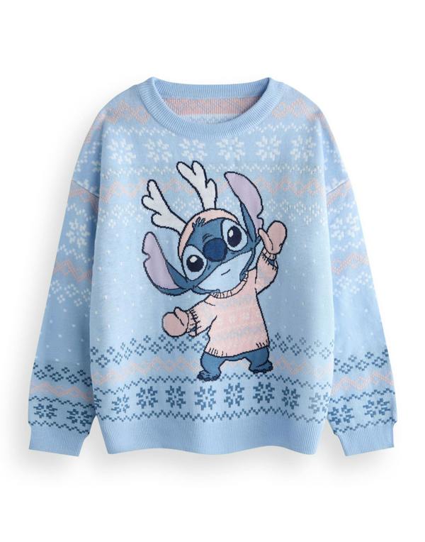 Disney Girls Blue Stitch Christmas Jumper
