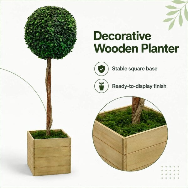 Gardenwize Artificial Bay Ball Topiary Tree in Wooden Planter