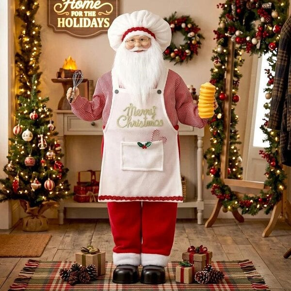 Bobobiy 4ft Singing Cooking Santa Claus, Standing Christmas Animated Santa Figure with Head Moving, Sound/Touch Activated
