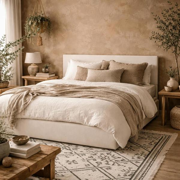 Wyld Haus Portarlington Upholstered Ivory Twill 5ft King Size Bed with Headboard