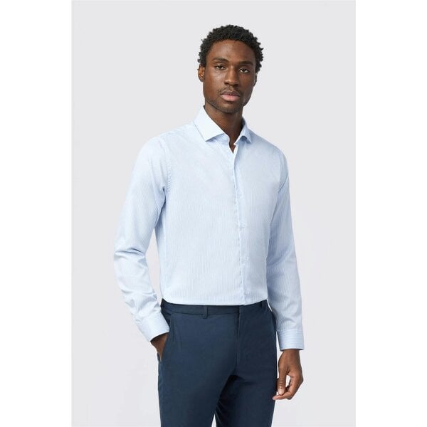 Alexandre Silver Alexandre Tailored Fit White & Blue Non-Iron Stripe Single Cuff Shirt