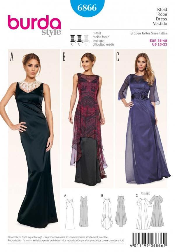 Burda Sewing Pattern 6866 Dresses For Women, 10-12-14-16-18-20-22 - Intermediate