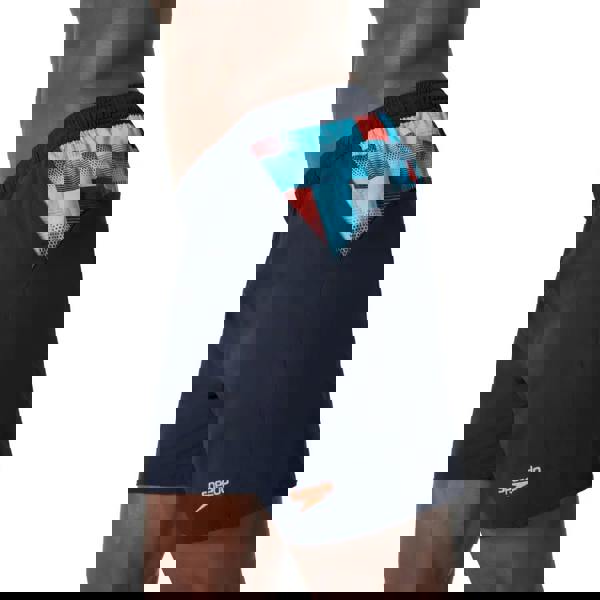 Navy blue Speedo Sport 2 Panel 16’’ watershorts with blue red geometric pattern