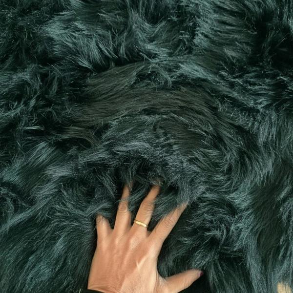 HomeSpace Direct Luxury Faux Rabbit Fur Rug Dark Green