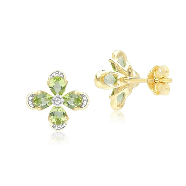 Gemondo Floral Peridot & Diamond Stud Earrings in 9ct Yellow Gold