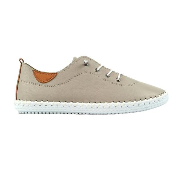 Lunar Womens/Ladies St Ives Leather Plimsolls - Stone - 