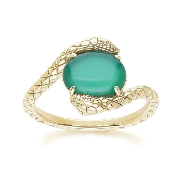 Gemondo ECFEW Oval dyed green chalcedony by pass snake set cabochon ring in gold vermeil sterling silver
