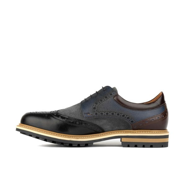 Embassy London Ashford - Black & Grey & Navy - Men's tri‑tone leather lace‑up with suede accents