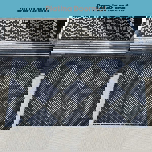 JVL Platina Scraper Rubber Doormat, 40x70cm, Silver/Blue