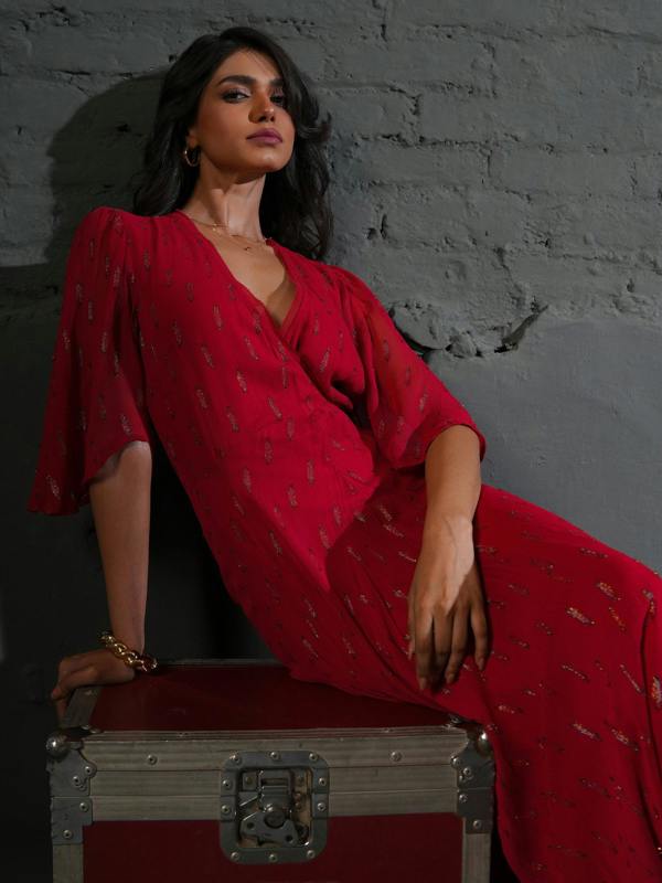 Rose & Nancy Talia Red Sparkle Maxi Dress