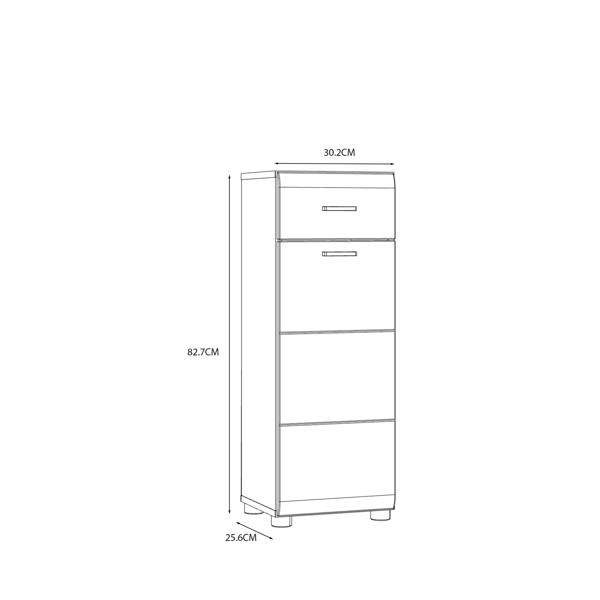 Furniture To Go Ice Cave Bathroom Storage Cupboard with 1 Door & 1 Drawer with Silver Handles in White with White High Gloss Door