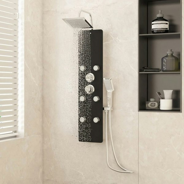 Berkfield Shower Panel Unit Glass 25x47.5x130 cm Black