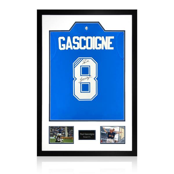 Paul Gascoigne Signed Rangers Shirt Premium Frame