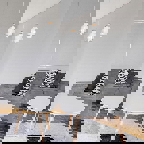 Milagro Dama White pendant Light 3XE27 Hand Made Scandi Style Hanging Ceiling Lamp Enhanced By Natural Wood Detail